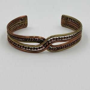 Mixed Metal Copper Brass Braided Twisted Wire Cuff Bracelet Artisan Southwestern